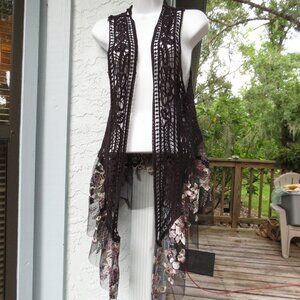 Origami Crochet Embroidered Beaded Long Top Cover Small Open Front